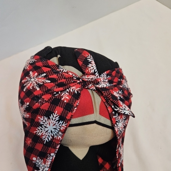 Upcycled Christmas Dog Bandana Red  Black Plaid Snowflakes Handmade  Reversible - Picture 10 of 15